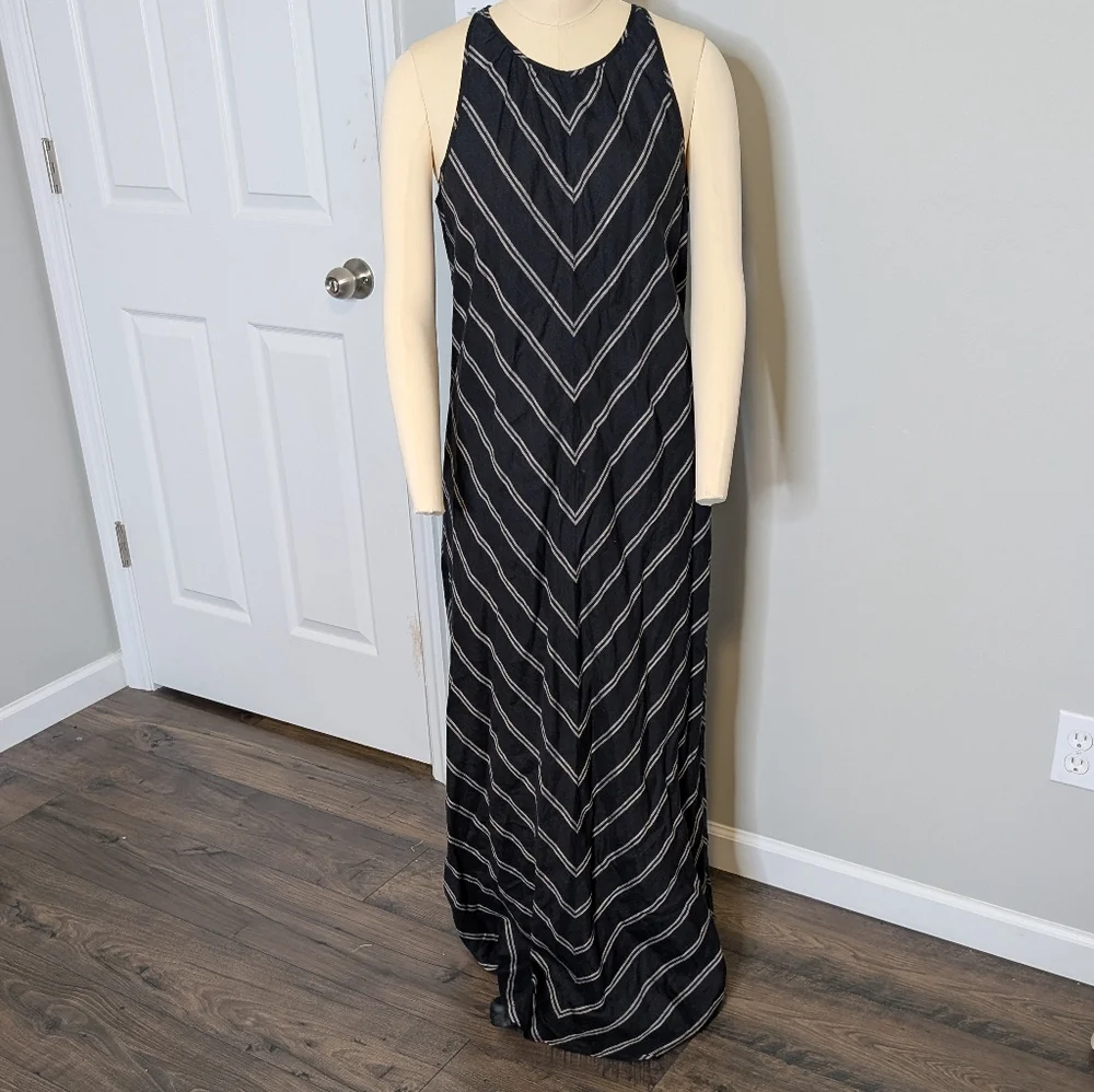 J. Crew Black and White Chevron Linen Maxi Dress Size‎ 4